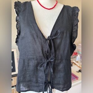 NWOT Joie Black Sleeveless Tie-Front Top/Vest ruching on back SZ XL pit2pit 24”